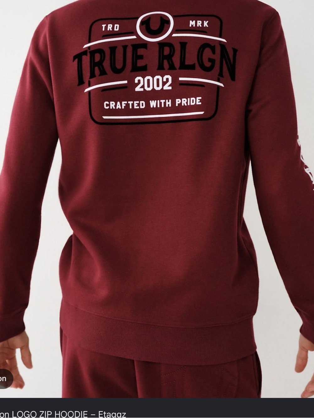 True Religion Burgundy Zip-Up Hoodie with Black Logo